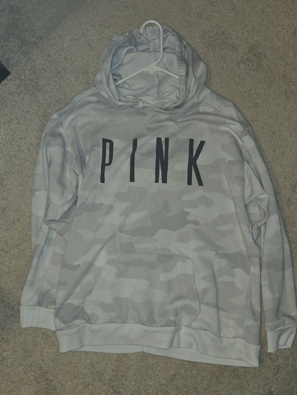 PINK Victoria's Secret Women's Crewneck Hoodie in Light Gray Camo